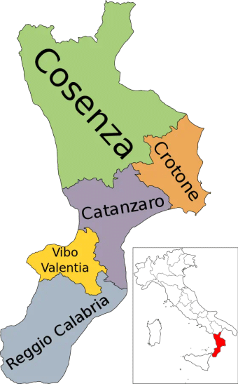 Map of the Catanzaro province in Calabria