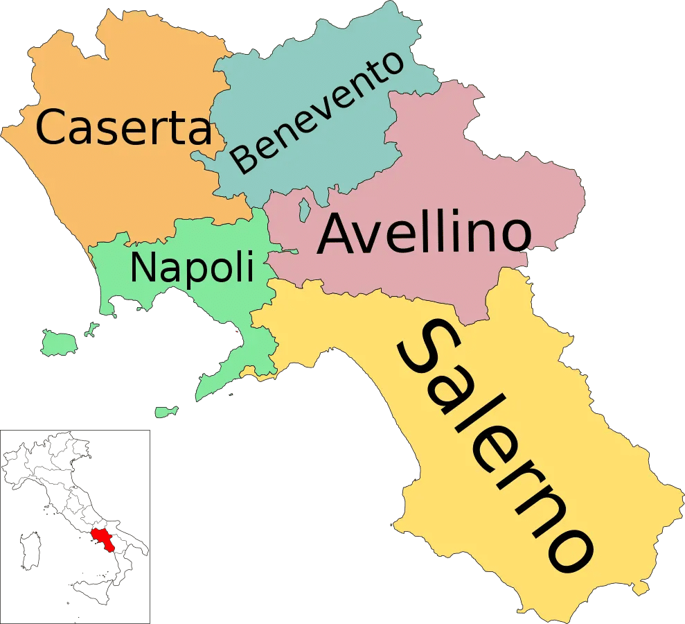 Mappa della provincia di Salerno in Campania