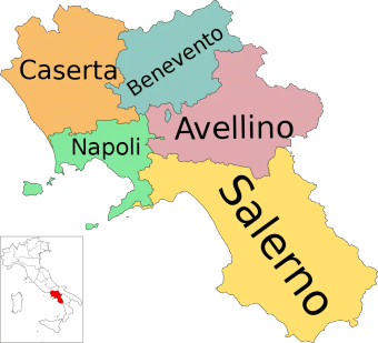 Map of the Salerno province in Campania