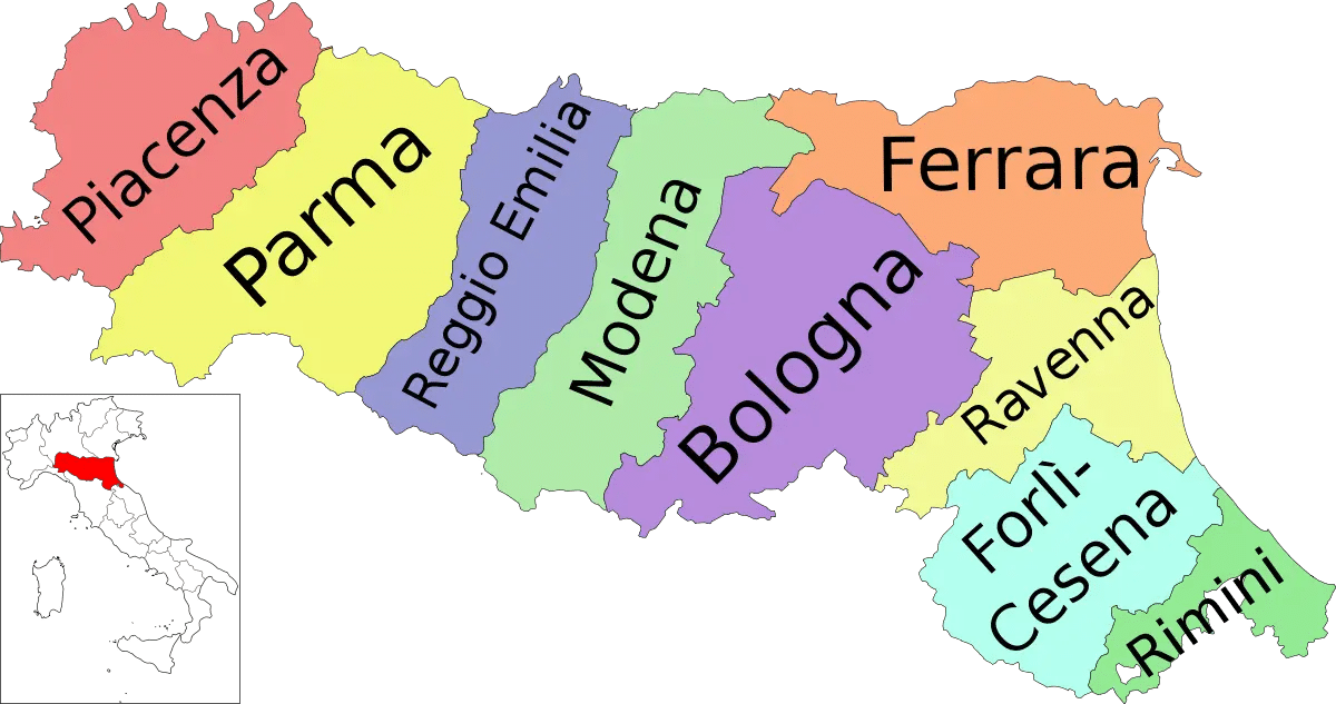 Map of the Ravenna province in Emilia-Romagna