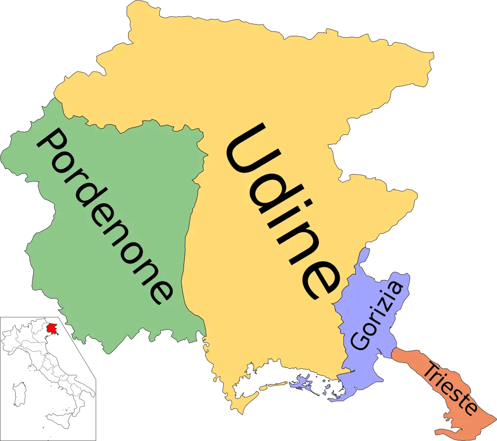 Mappa della provincia di Udine in Friuli-Venezia Giulia