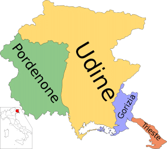 Map of the Udine province in Friuli-Venezia Giulia