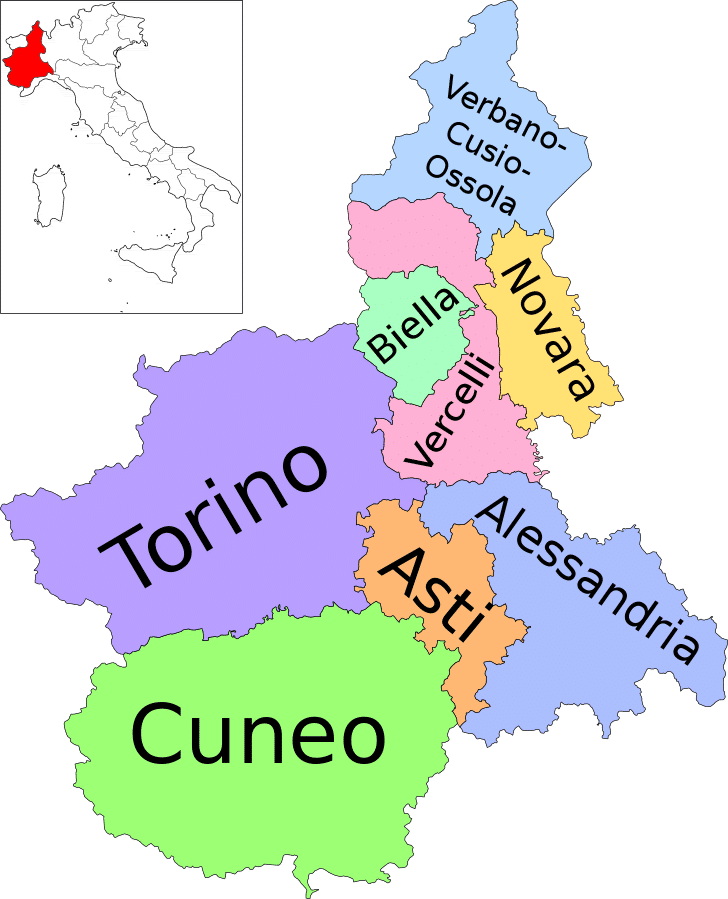 Mappa della provincia di Alessandria in Piemonte