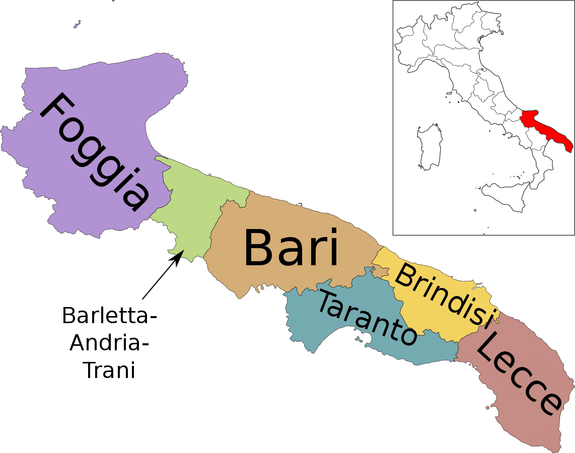 Mappa della provincia di Bari in Puglia
