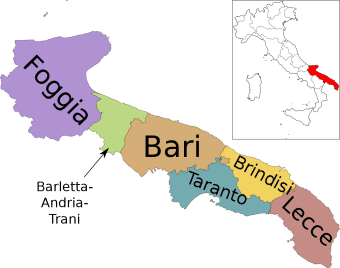 Map of the Taranto province in Apulia