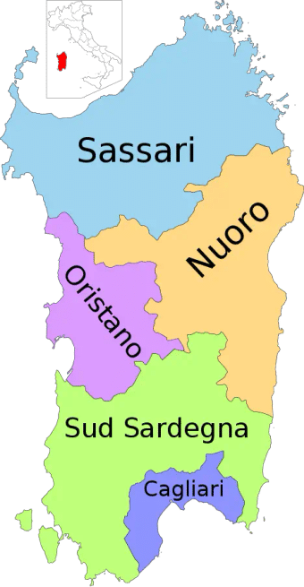 Map of the Sassari province in Sardinia