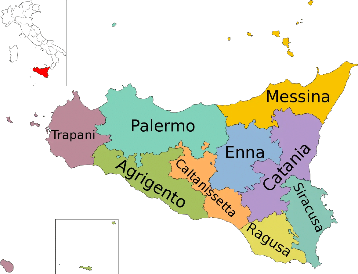 Mappa della provincia di Palermo in Sicilia