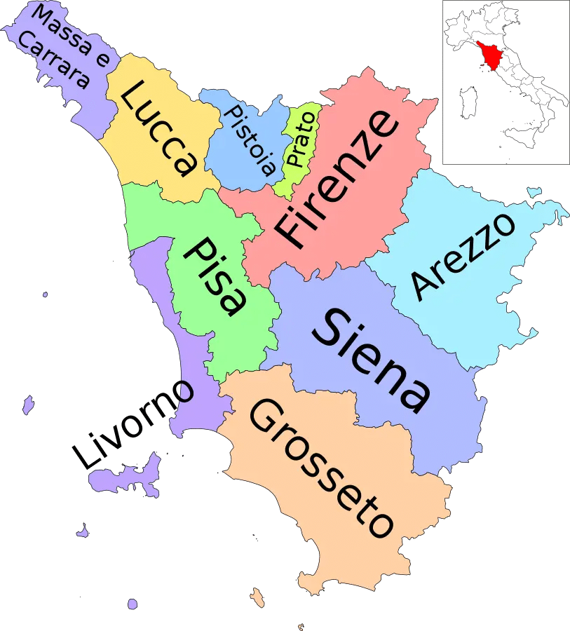 Carte de la province de Pise dans Toscane