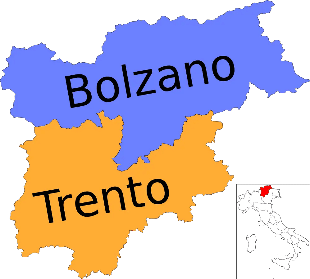 Carte de la province de Bozen dans Trentin-Haut-Adige