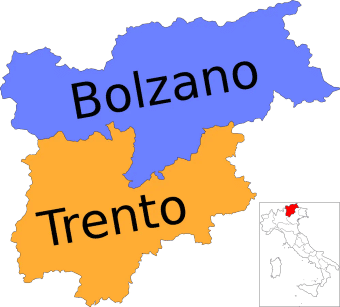 Mappa della provincia di Bolzano in Trentino-Alto Adige