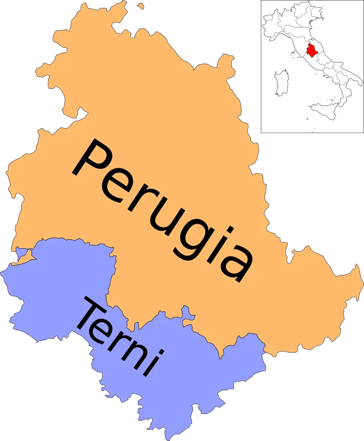 Mappa della provincia di Perugia in Umbria