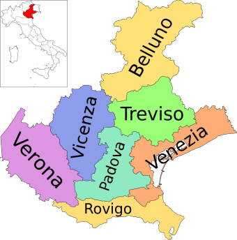 Map of the Treviso province in Veneto