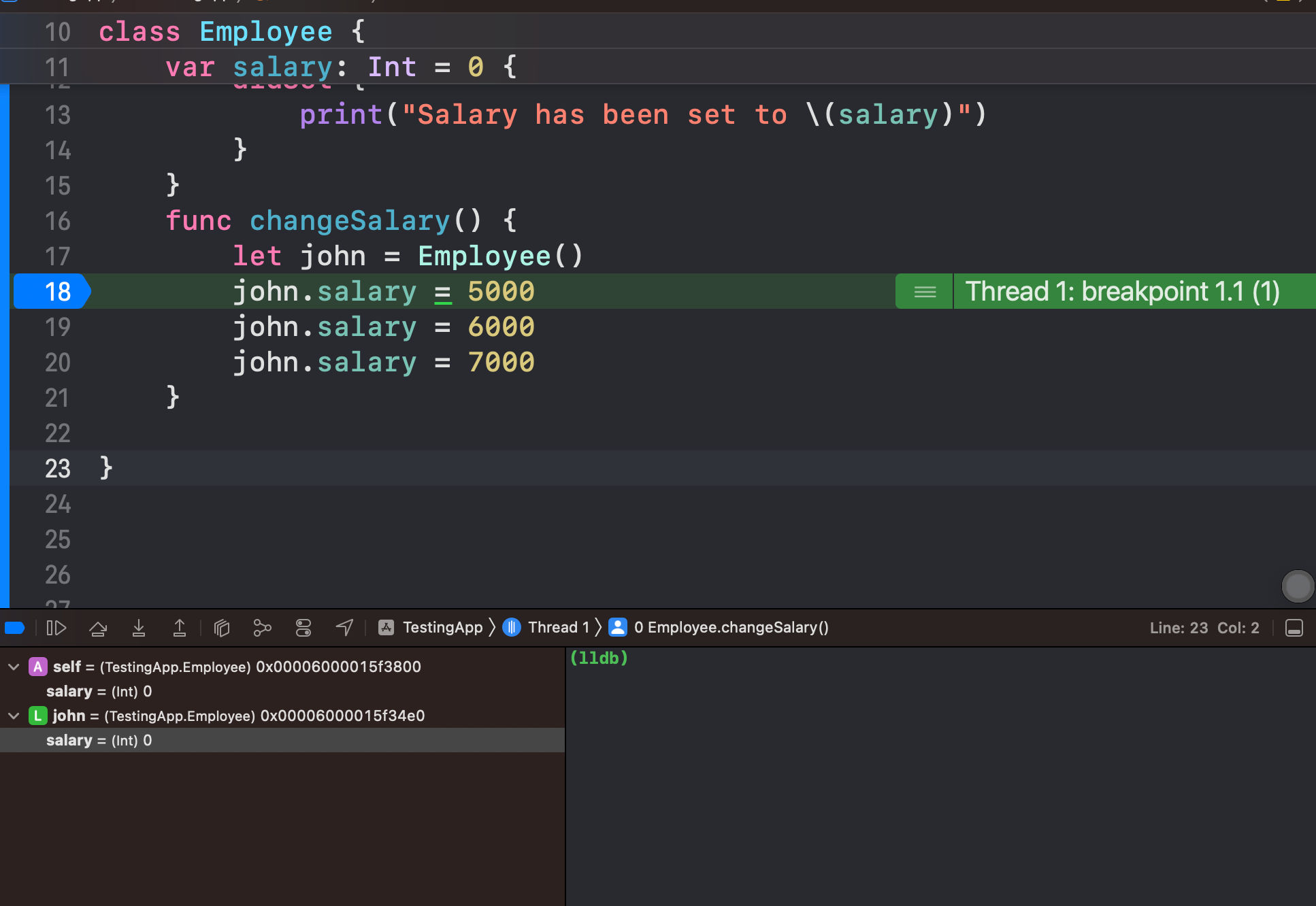 Setting a Breakpoint