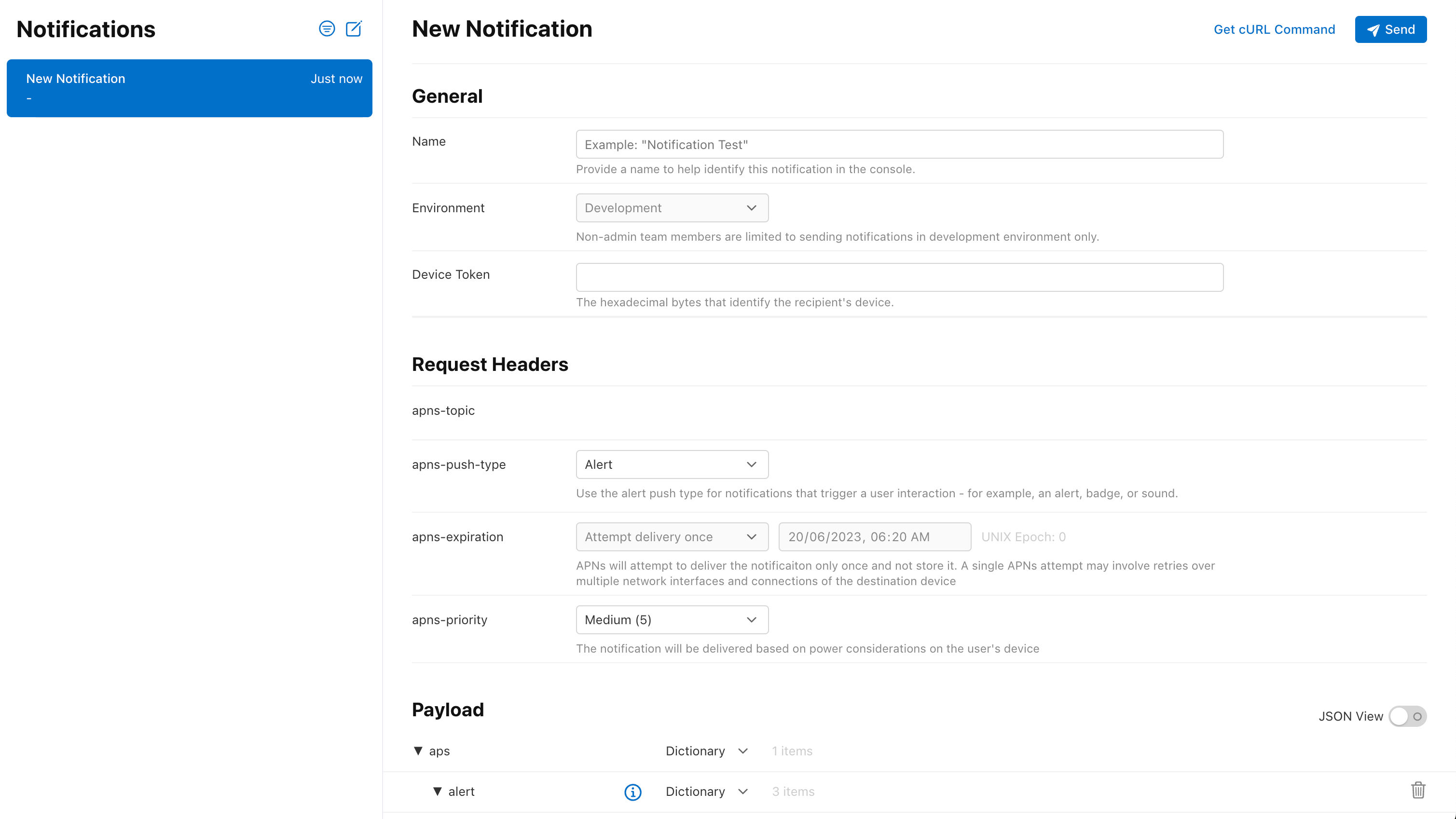 Apple Push Notification Delivery Console