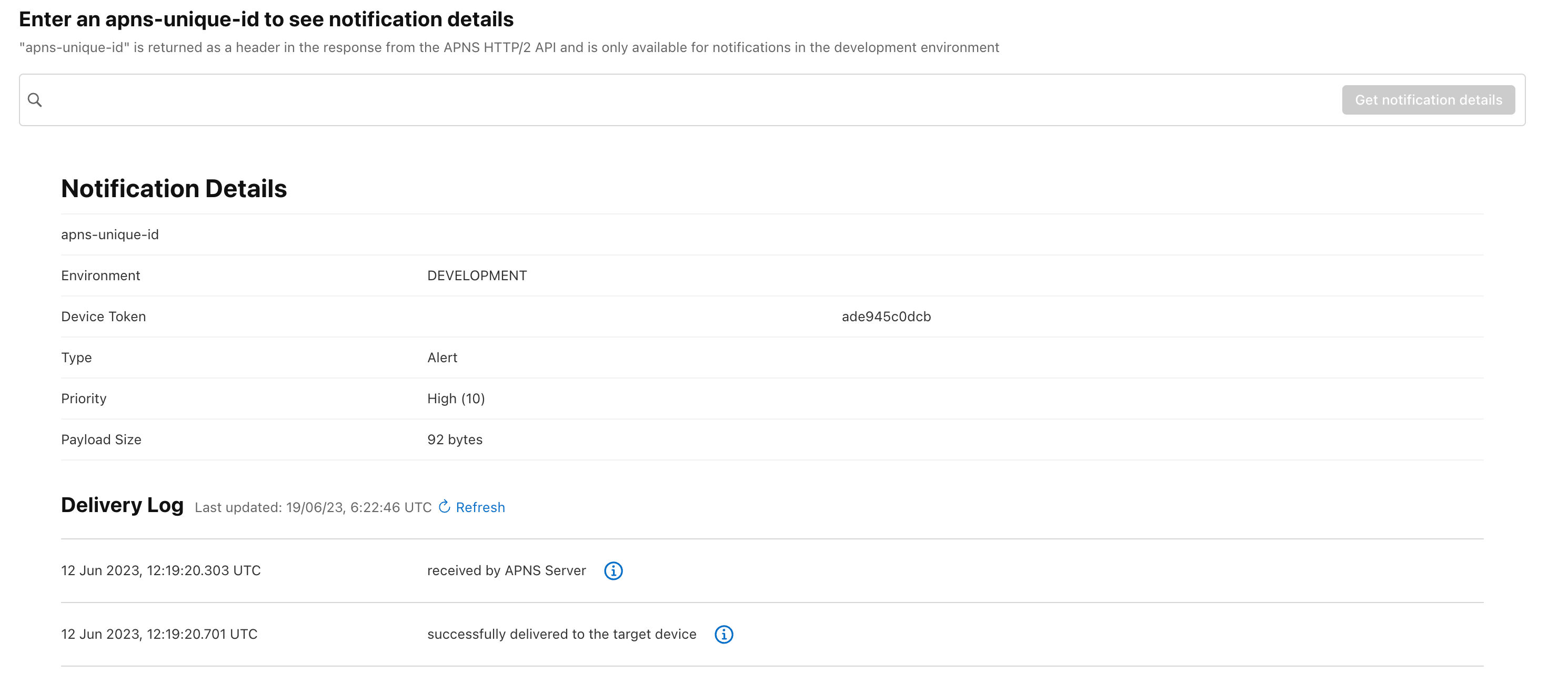 Apple Push Notification Delivery Logs