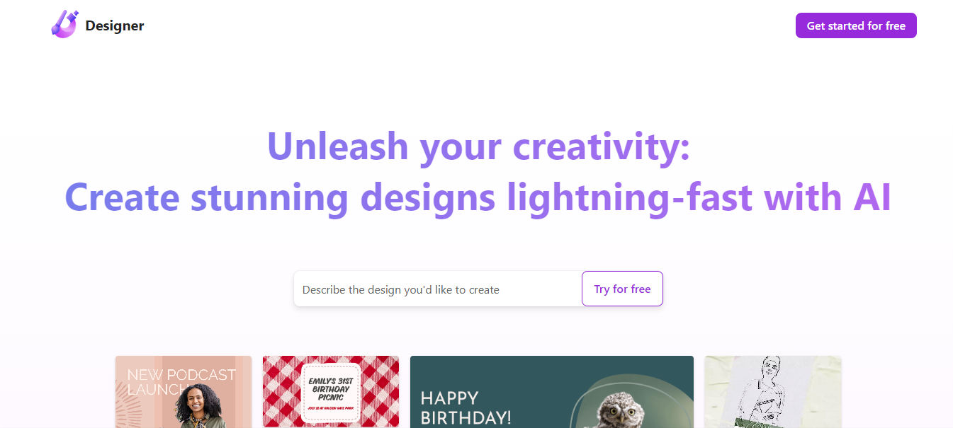 The website of Microsoft Designer