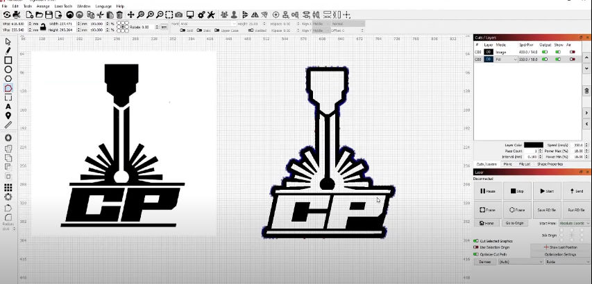 Result of reversing depth design for laser engraving in Lightburn 