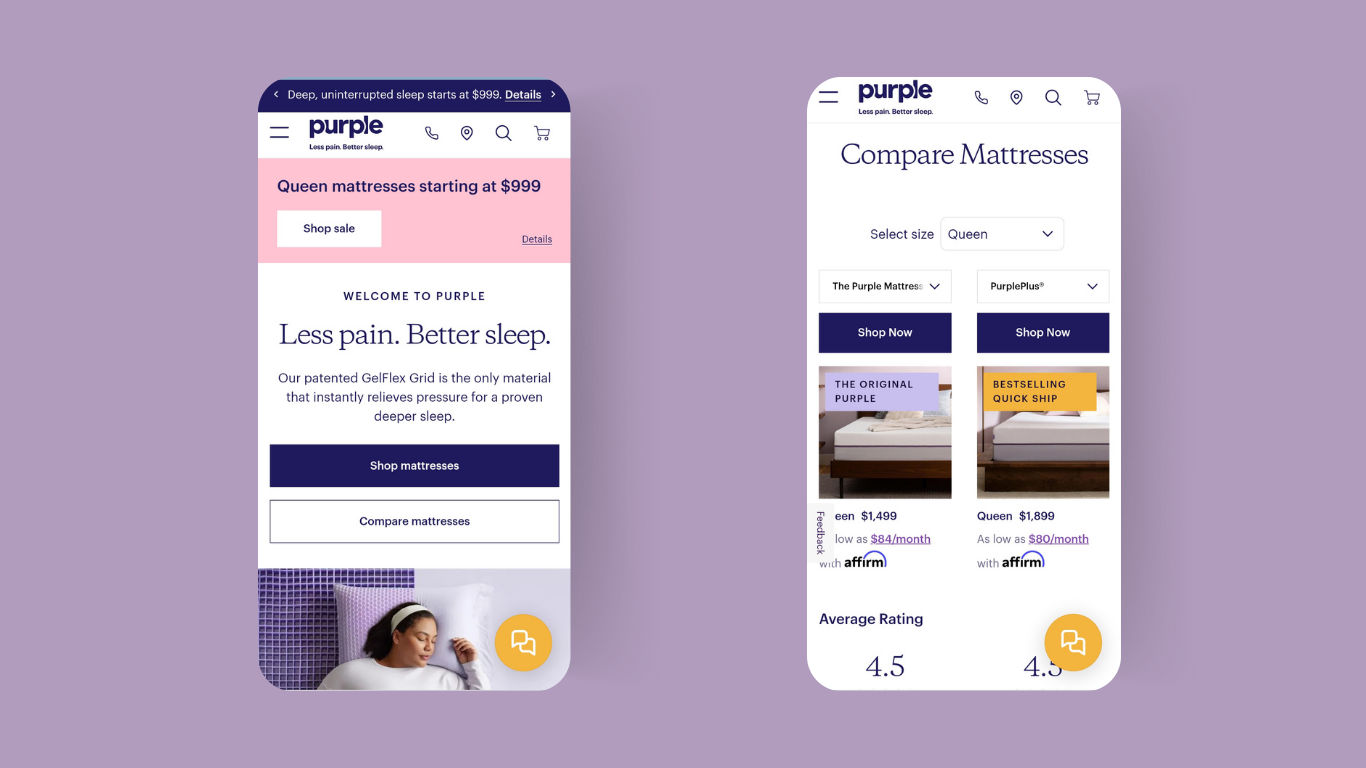 Purple’s mobile website
