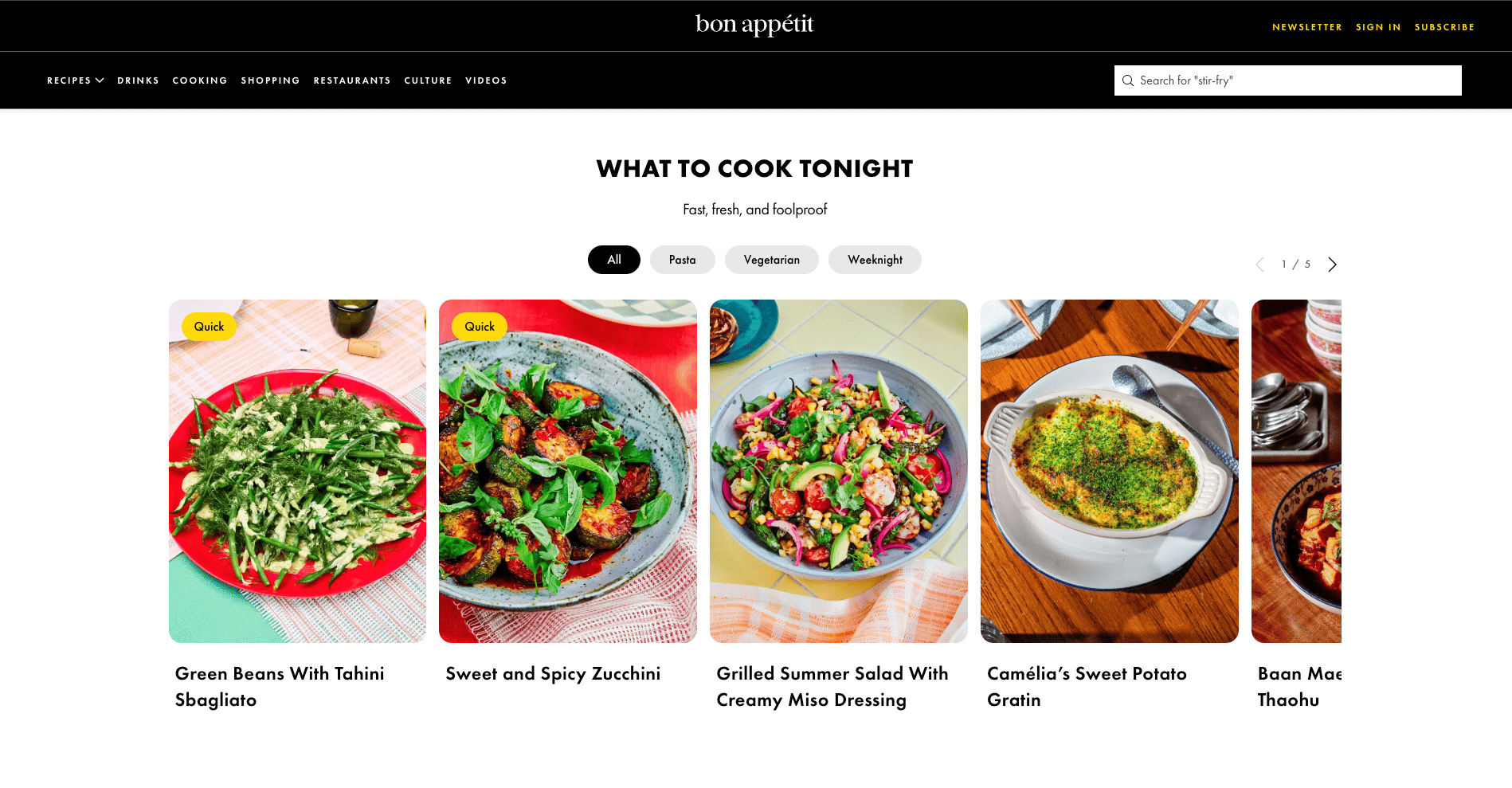 Bon Appétit food website example