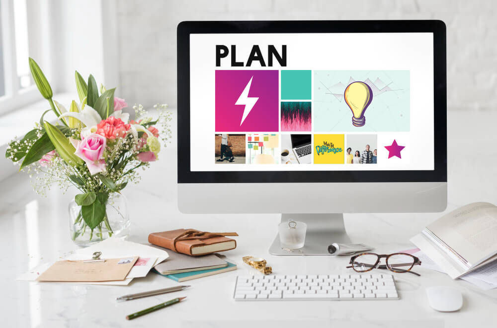 A computer displaying plans and ideas