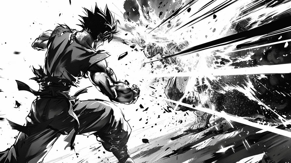 AI-generated image featuring a dynamic scene in manga style