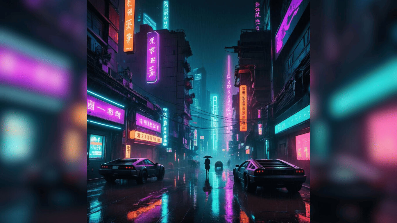 AI-generated image featuring a cyberpunk cityscape