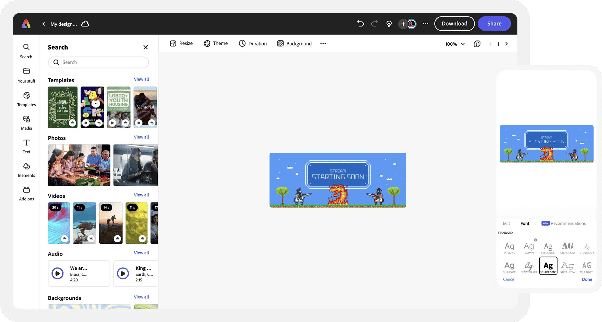 Adobe Express interface