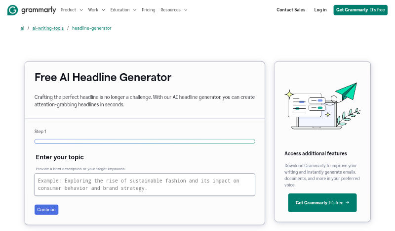 Grammarly AI Title Generator Homepage