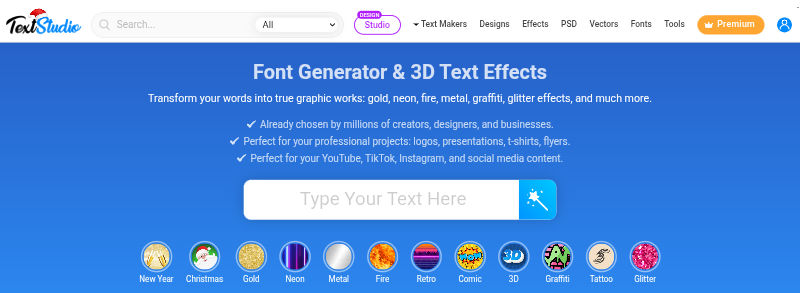 TextStudio 3D Text Generator Homepage