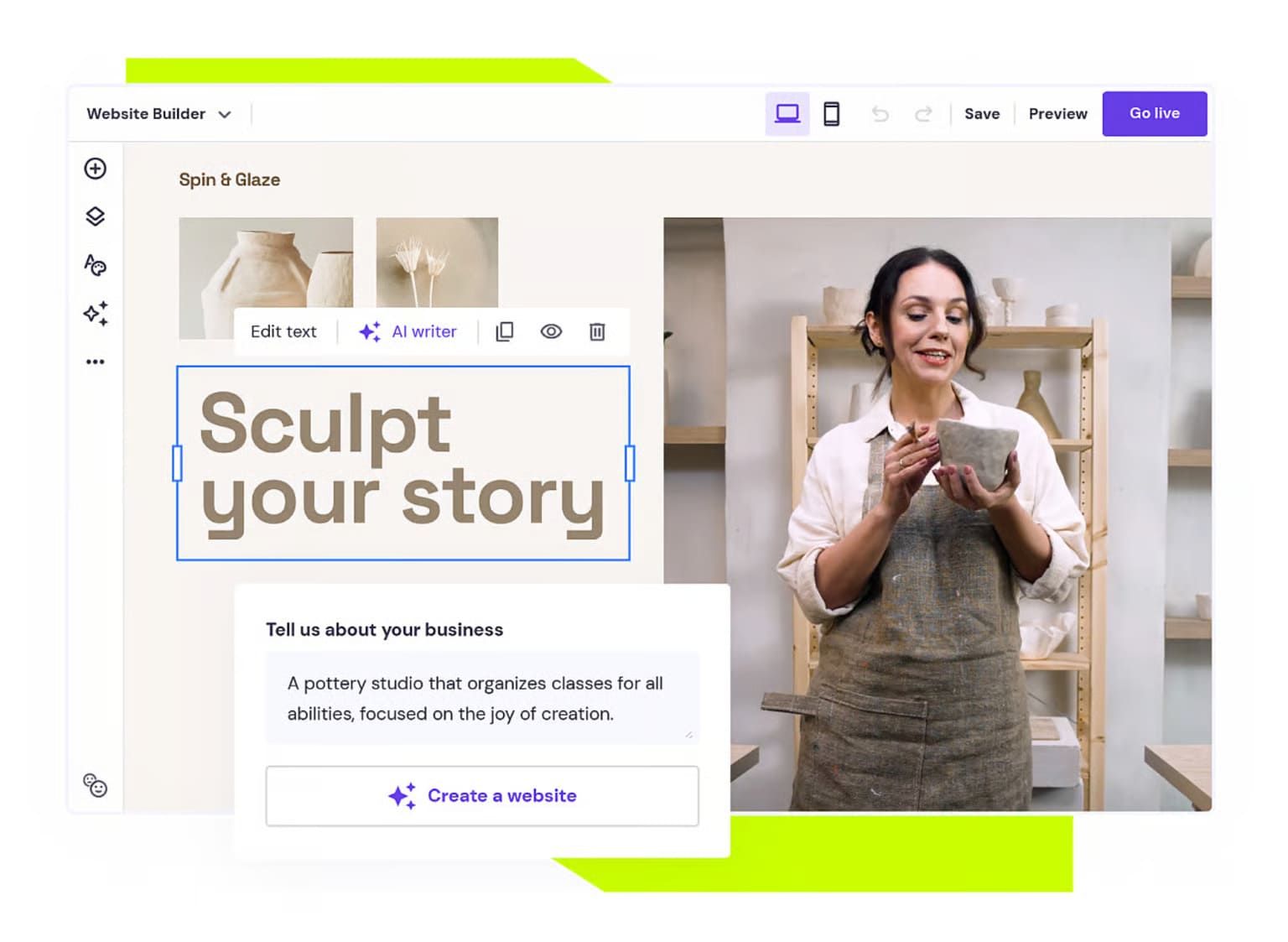 Hostinger AI website builder interface