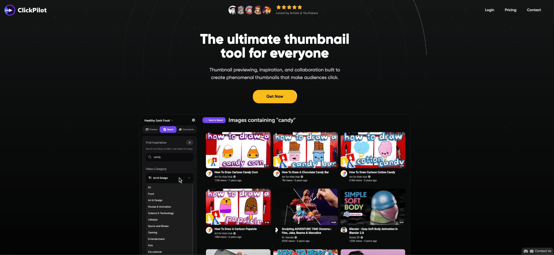 ClickPilot visual analytics screen predicting thumbnail competitiveness