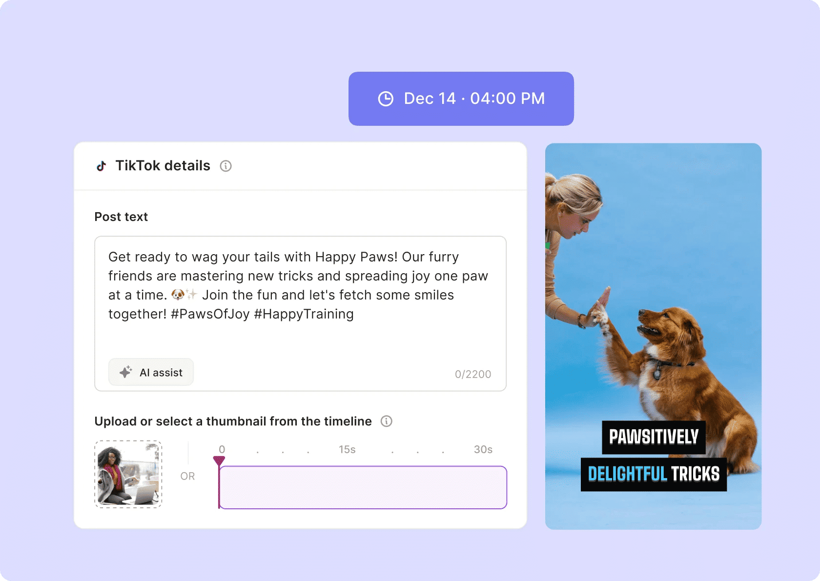 AI-assisted TikTok content scheduling and planning interface