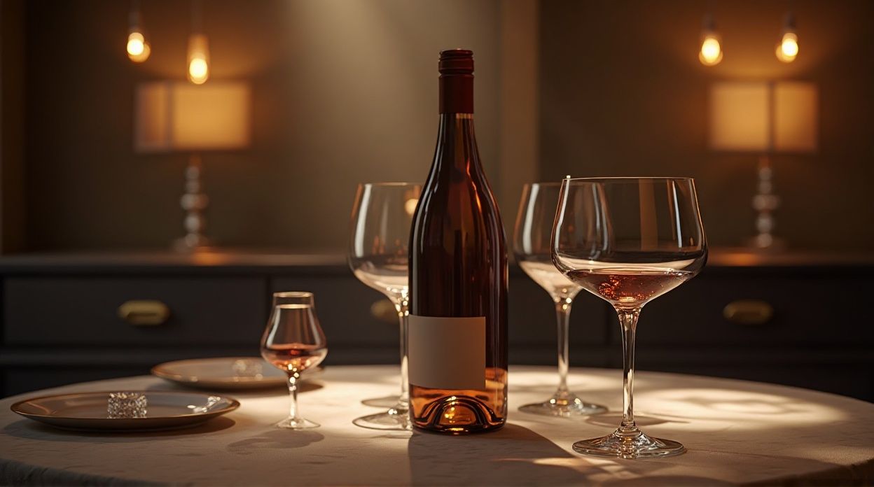 AI-generated image of a bottle of wine and wine glasses