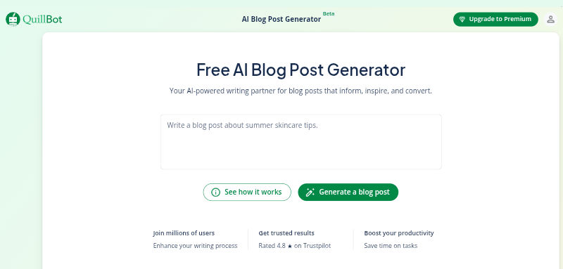 QuillBot blog post generator