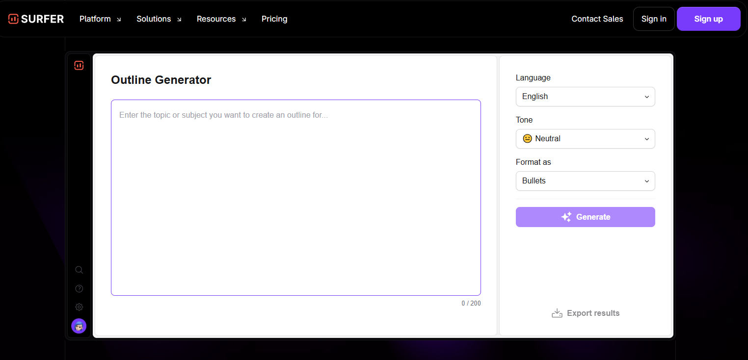 Surfer SEO outline generator