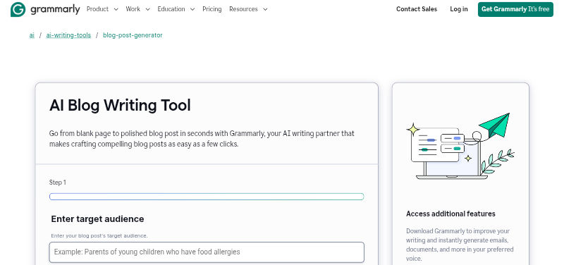 Grammarly blog writing tool