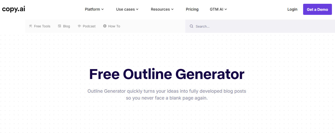 Copy AI’s outline generator