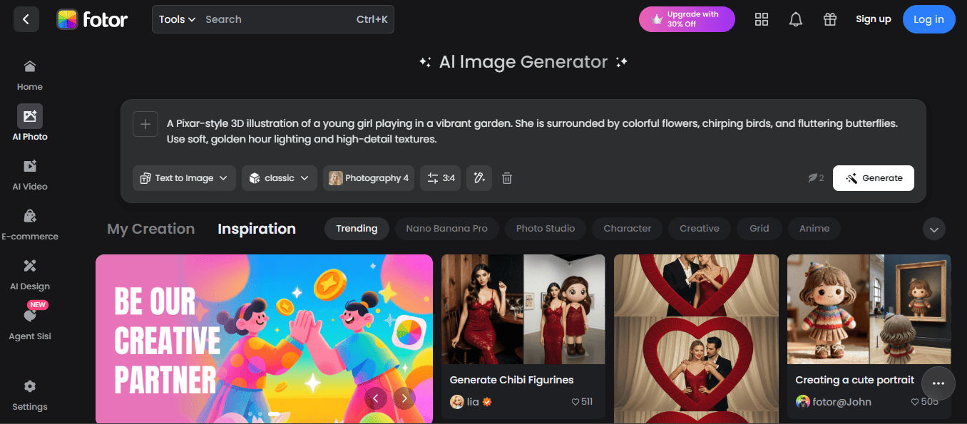 Fotor AI Image Generator interface