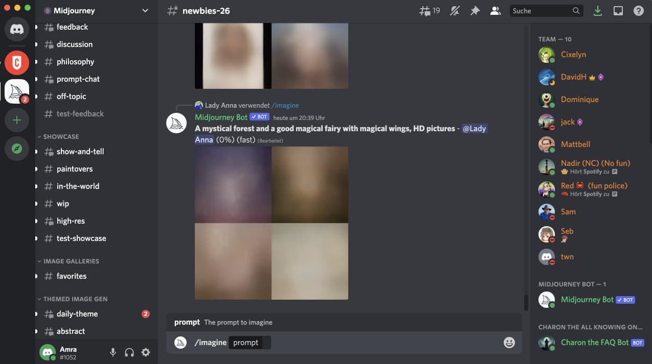 MidJourney Discord Interface