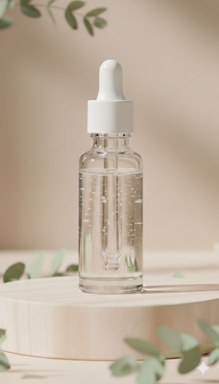 A vertical 9:16 aspect ratio Instagram story layout featuring a cosmetic serum bottle