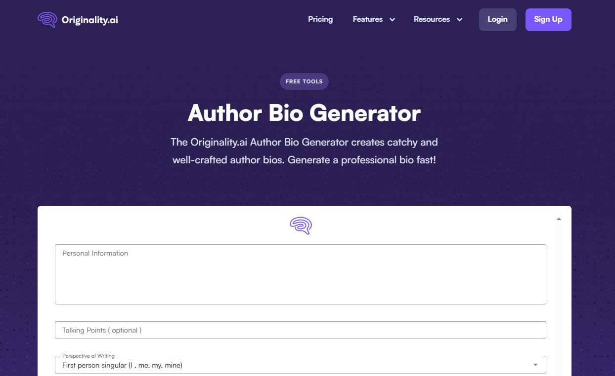 The Originality.ai’s bio generator