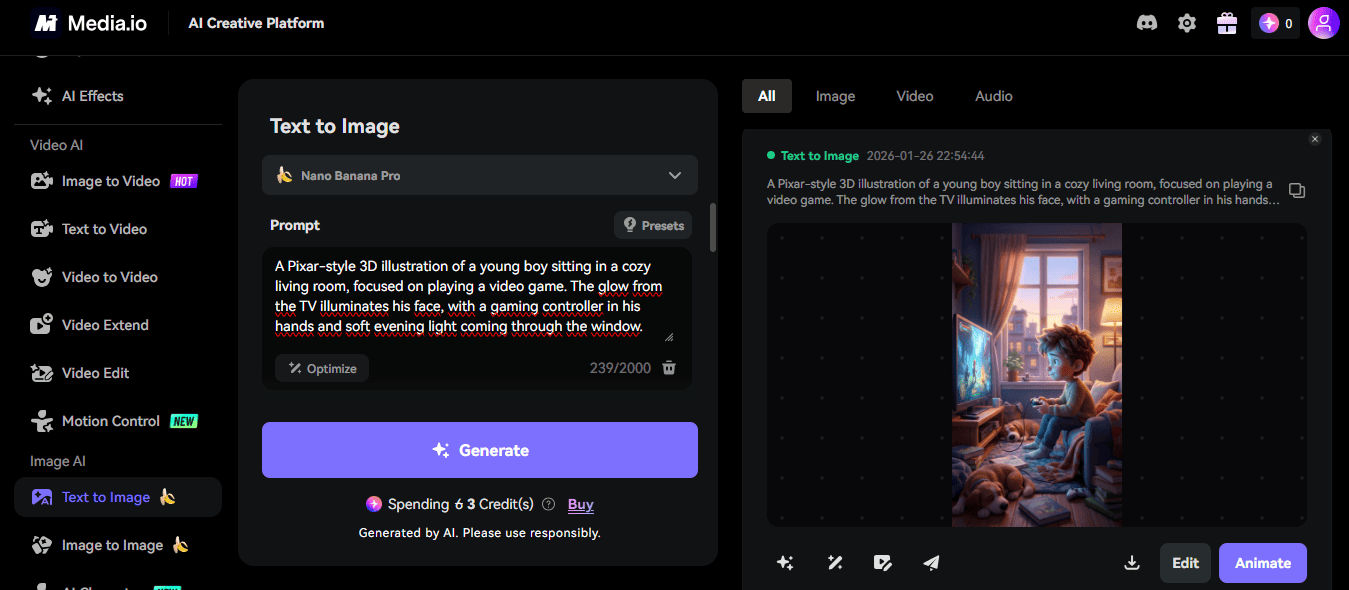 Interface of Media.io AI platform
