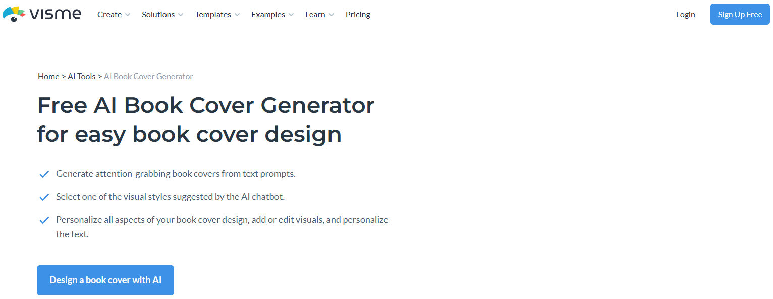 Visme’s AI book cover generator