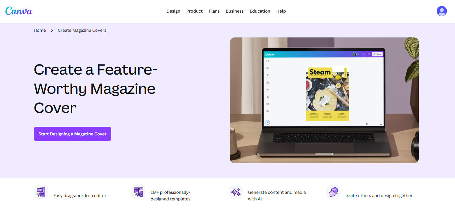 Canva’s magazine cover creation tool