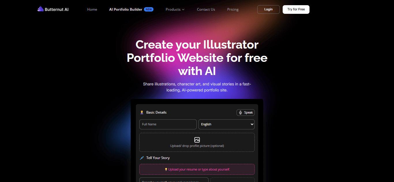 Butternut AI generating portfolio from resume text 