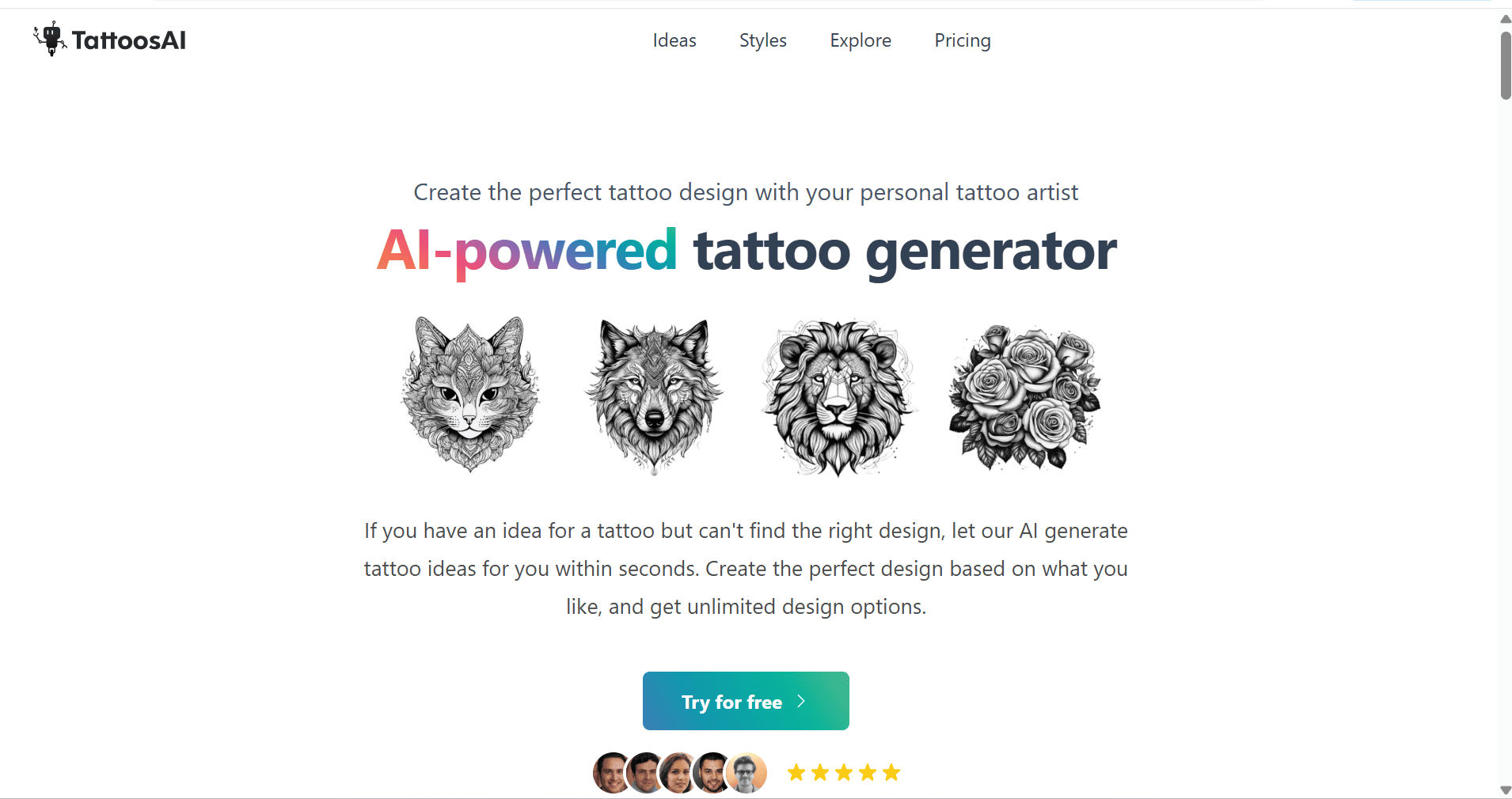 TattoosAI interface displaying AI-generated tattoo concepts