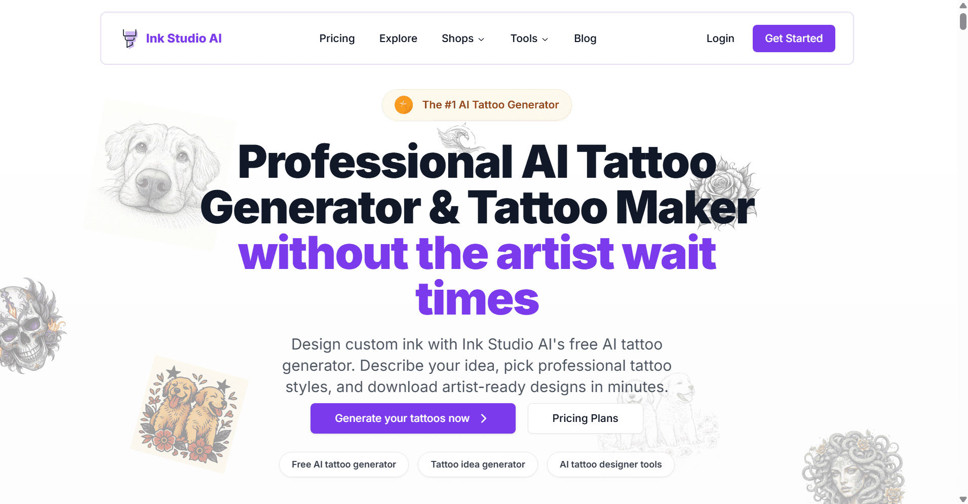 Tattoo design generator dashboard and visual previews