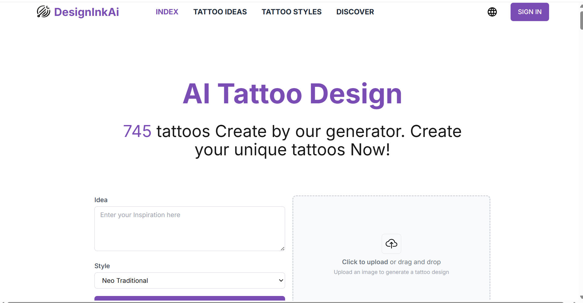 DesignInk AI interface showing a prompt panel