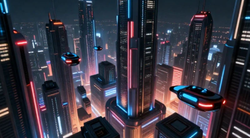 a futuristic image of a modern cityscape