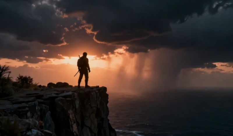 a cinematic scene of a hero